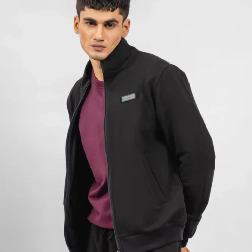 Black Tracksuit Jacket With Mock Neck